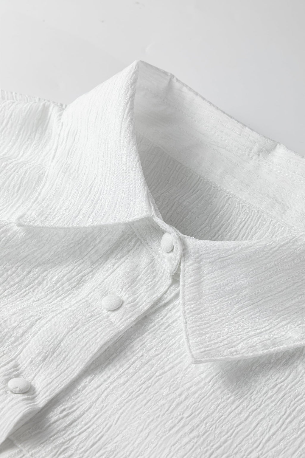 White Crinkled Texture Lantern Sleeve Button Down Shirt