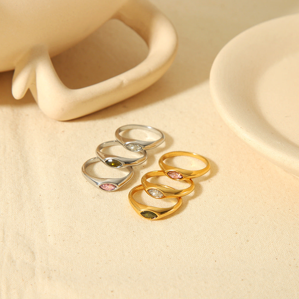 Retro 18K Gold Stainless Steel Ring With Zircon Inlays