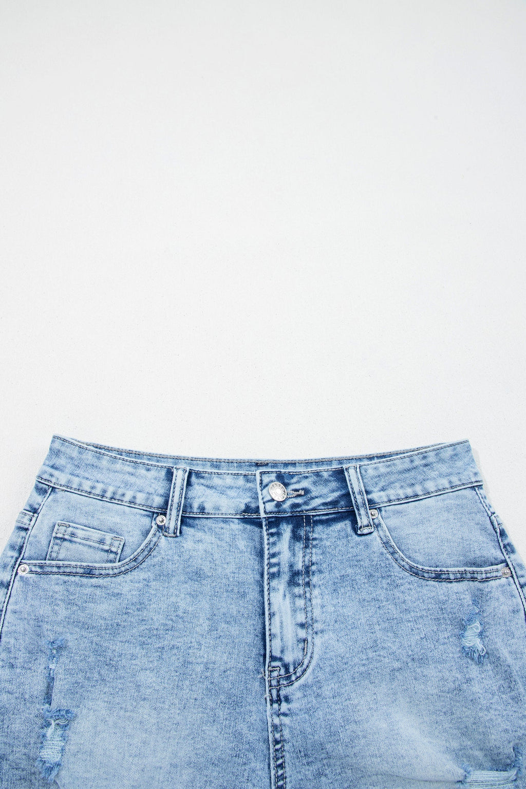 Distressed Acid Wash High Waist Denim Shorts in Light Blue