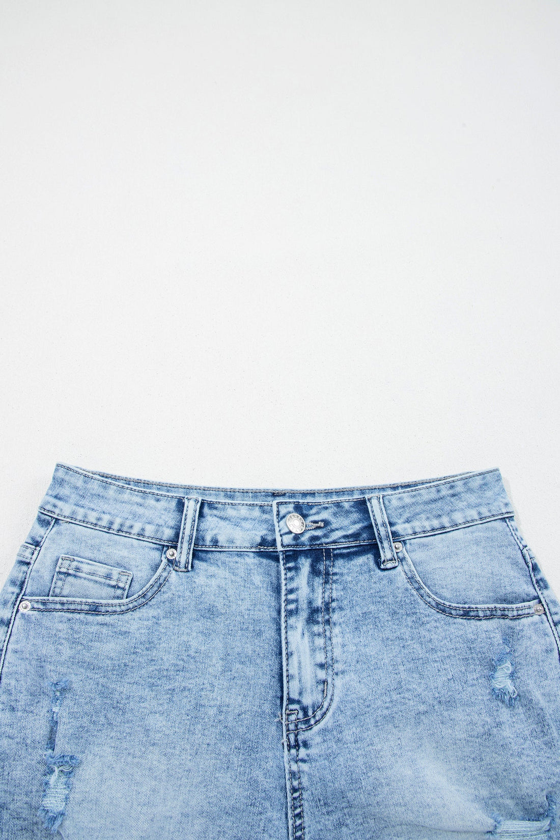Distressed Acid Wash High Waist Denim Shorts in Light Blue