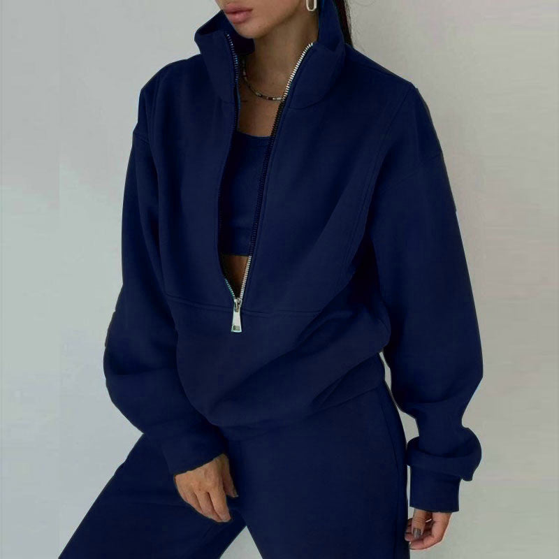 Women's 2-Piece Zip Neck Sweatshirt and Slim Fit Pants Set - Image 4