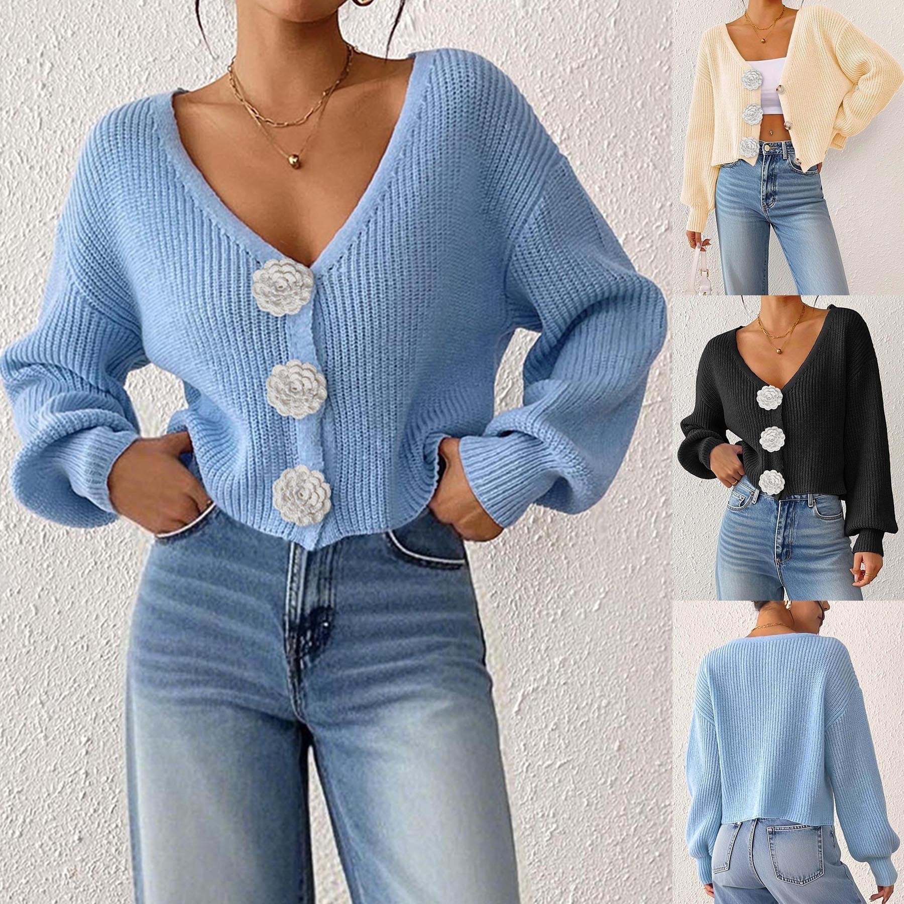 Women's Crochet Cardigan with Decorative Buttons