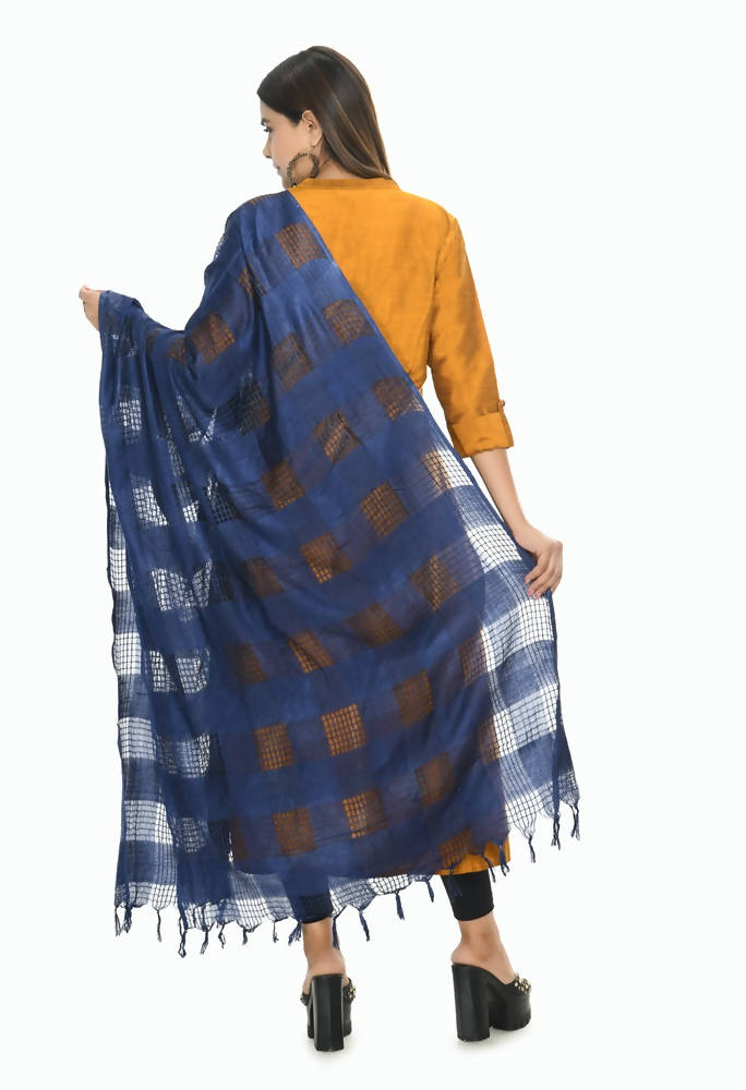 Navy Blue Window Dupatta in Soft Cotton Fabric