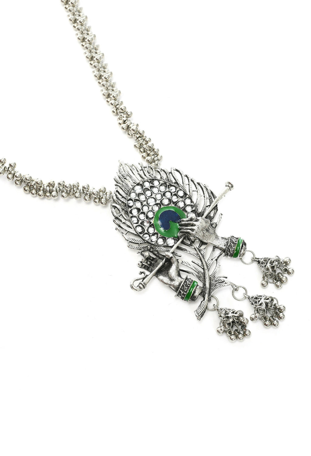 Oxidised Silver-Plated Bansuri Long Necklace for Women