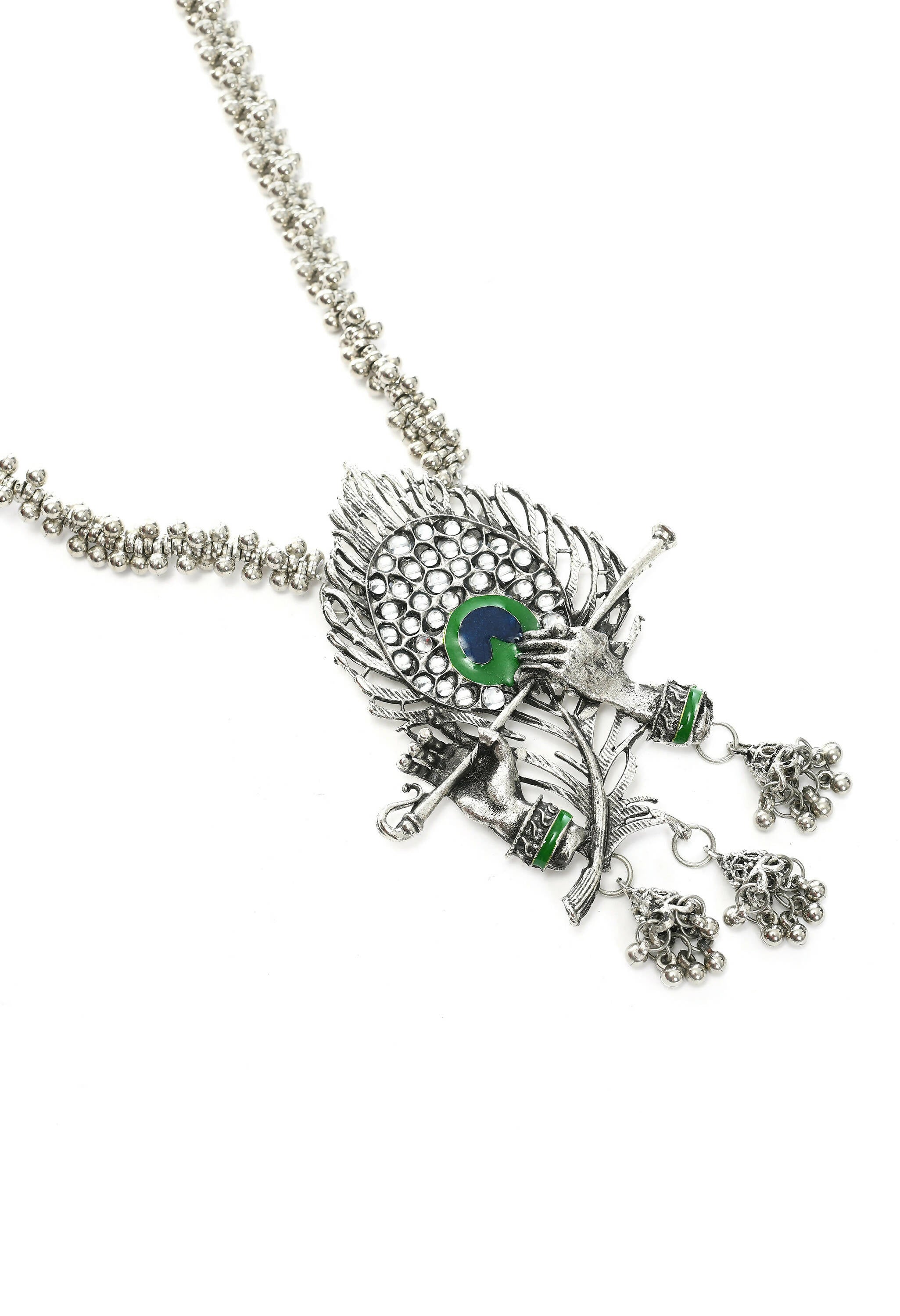 Oxidised Silver-Plated Bansuri Long Necklace for Women