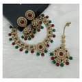 Maroon and green stone work necklace set with matching earrings for women