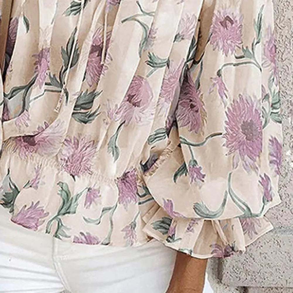 Women's Floral Off-Shoulder Chiffon Long Sleeve Blouse - Image 14