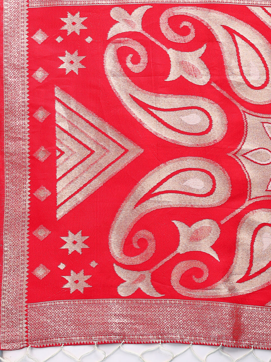 Devistuti Red and White Linen Cotton Saree with Blouse