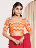 Orange Chiffon padded blouse with square neck and elbow length sleeves