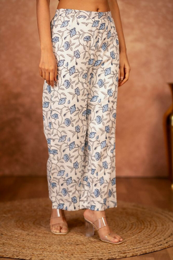 Blue Hand Block Printed Cotton Suit Set for Women