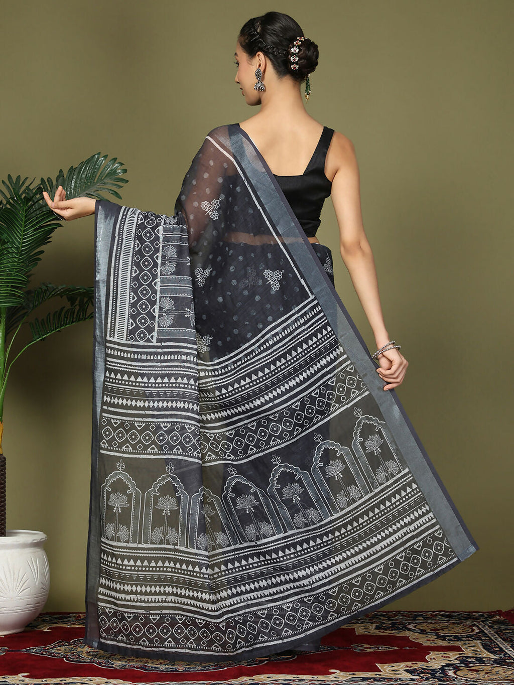 Black Cotton Saree with Matching Blouse