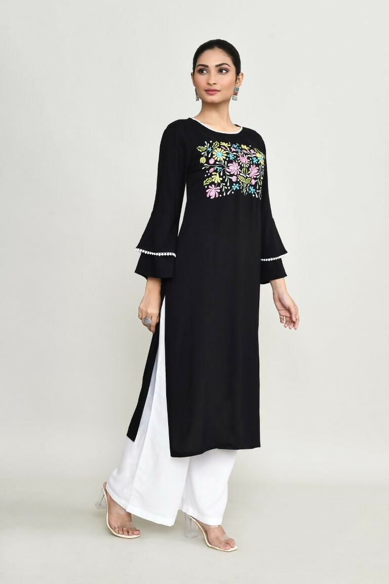 Classic Black Rayon Kurta Set for Women - Two-Piece Ensemble