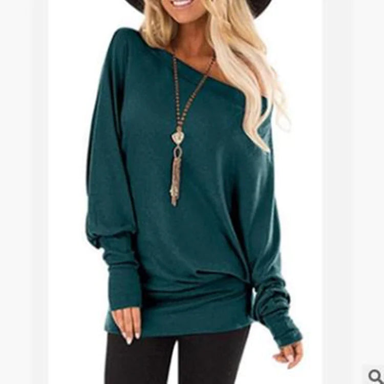 Women's Burgundy Off-Shoulder Long Sleeve Soft Knit T-Shirt - Image 18
