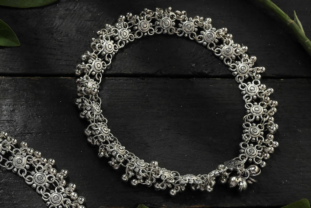 Oxidised Silver Bridal Anklets – Intricate Traditional Design