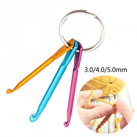3mm-5mm aluminum crochet hook keychain attached to a set of keys
