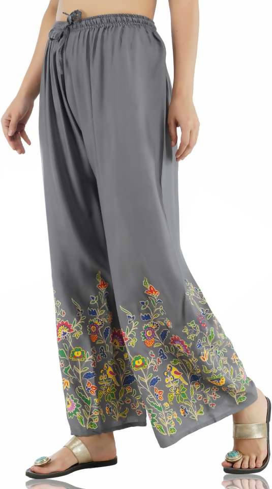 Grey Floral Print Palazzo Pants