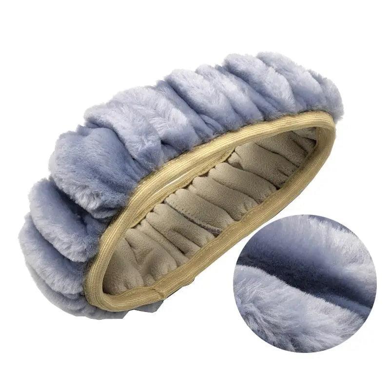 3Pc Winter Faux Fur Car Steering Wheel Cover Set - Neutral Tones