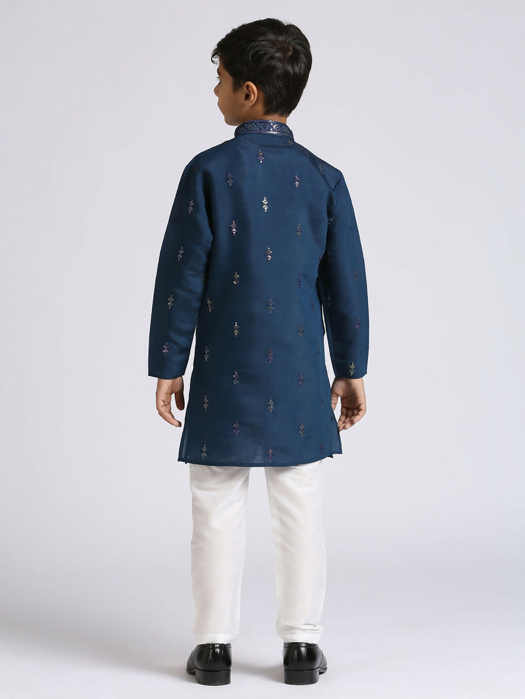 Boys Blue Silk Kurta Pyjama Set with Sequence Embroidery