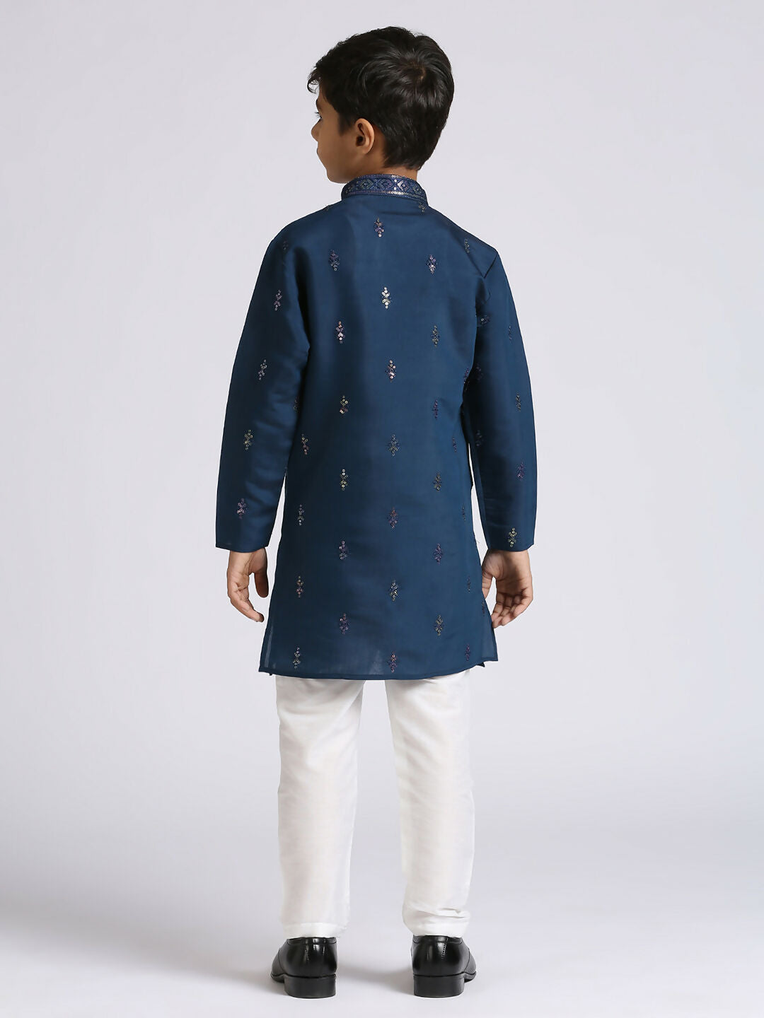 Boys Blue Silk Kurta Pyjama Set with Sequence Embroidery