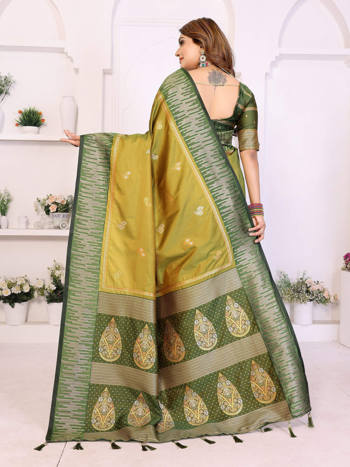 Pista Green South Soft Silk Zari Weaving Saree with Blouse Piece