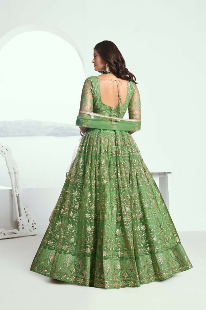Pista Green Butterfly Net Lehenga Choli With Thread & Sequence Work