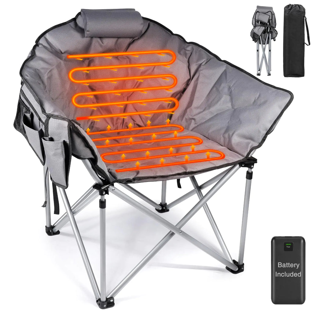 Suteck Heated Camping Chair Oversized Outdoor Portable Heated Folding Chairs with 12V 20000mAh Power Bank Heated Foldable Chair Seat Heating Chair for Outdoor Sports Camping Patio 650lbs