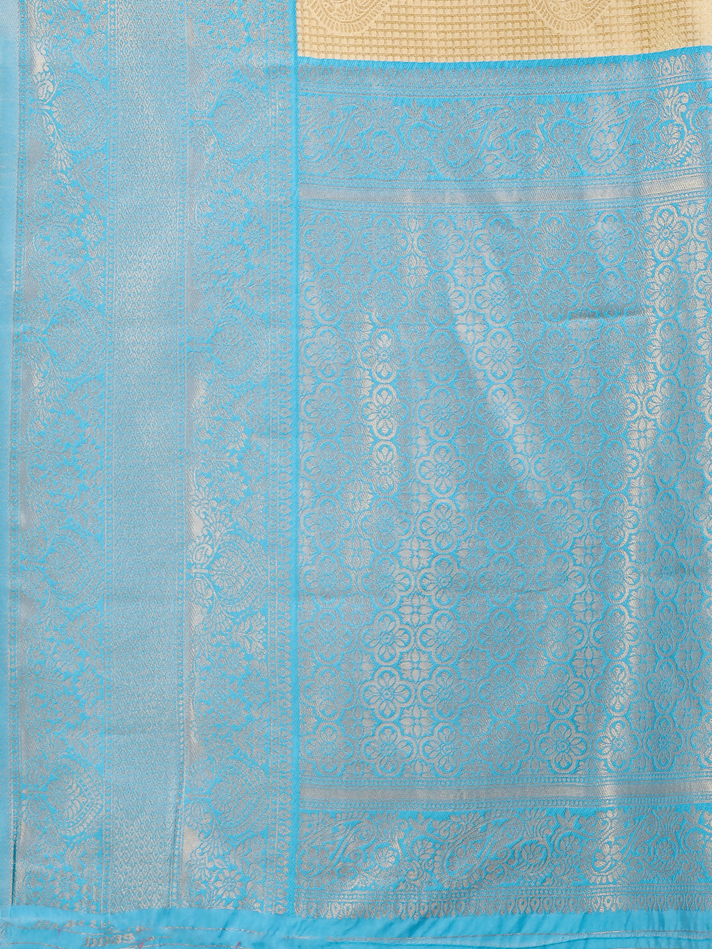 Cream and Sky Blue Banarasi Silk Saree for Elegant Occasions