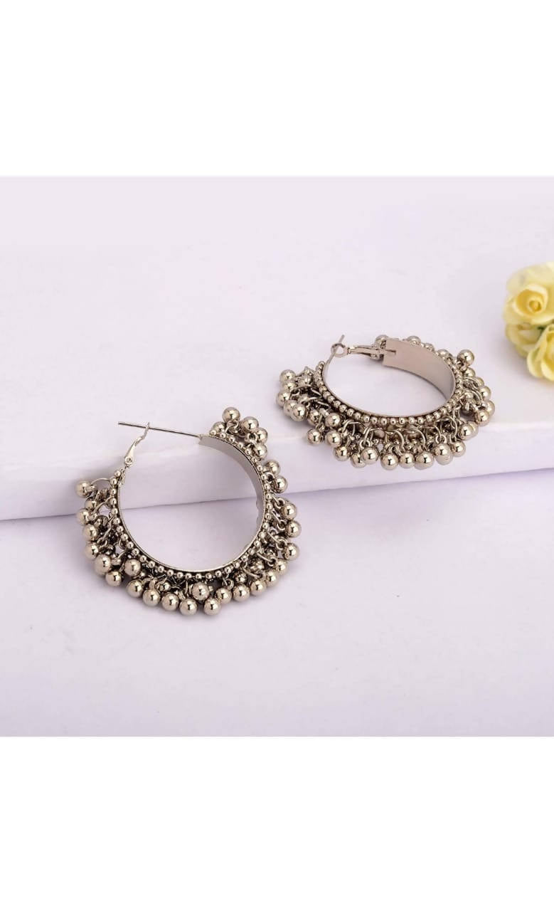 Traditional Oxidised Afghani Ghungroo Hoop Earrings for Women
