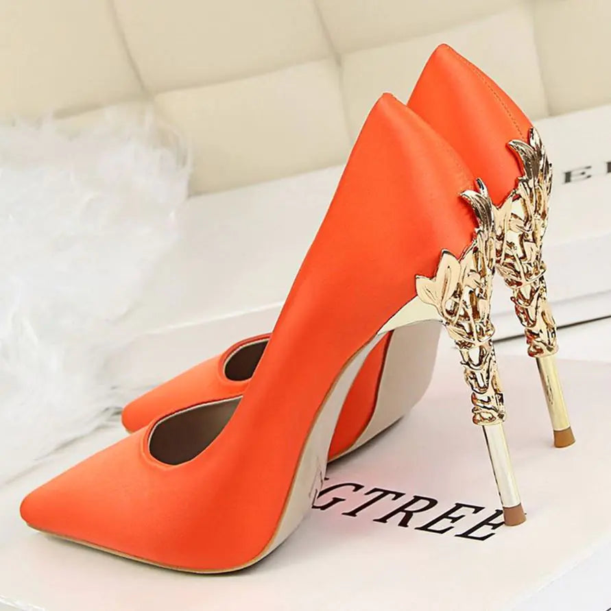 Women's White Satin Pointed High Heels - Elegant