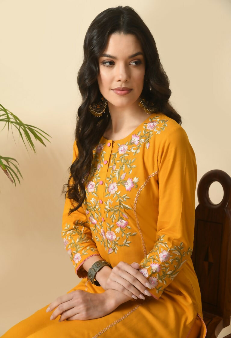 Yellow Cotton Rayon Kurta Set - Bright 2-Piece Ethnic Suit