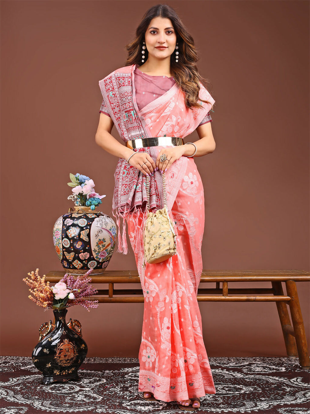 Peach Linen Cotton Saree for Everyday Sophistication