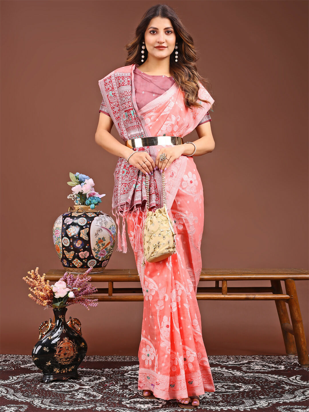 Peach Linen Cotton Saree for Everyday Sophistication