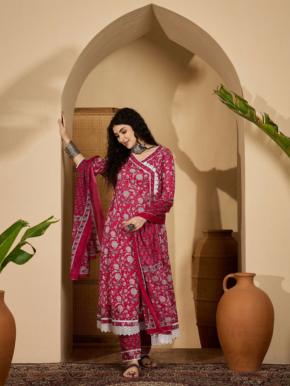 Lightweight pink printed pure cotton kurta set suitable for casual ethnic styling
