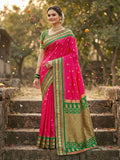 Beautiful pink soft silk saree with matching blouse piece