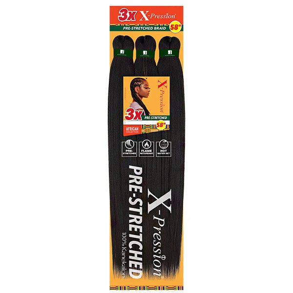 X-Pression 3X Pre-Stretched 58-inch braiding hair extensions in package