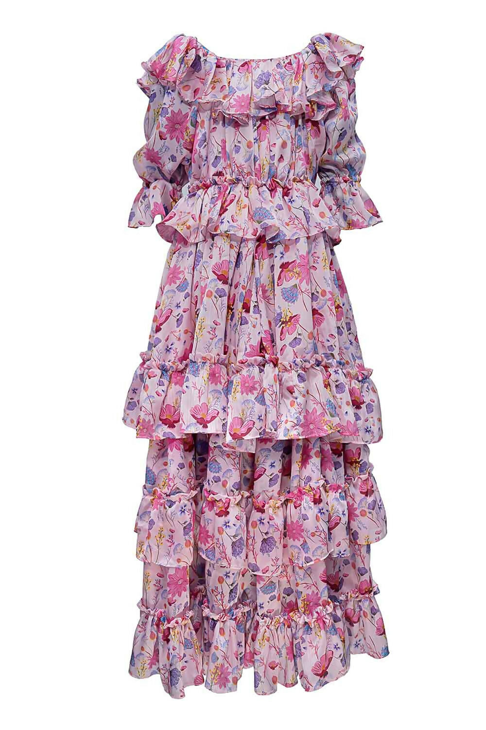 LH Luxury Fashion Glam Tiered Dress – Elegant Floral Long Dress for Girls
