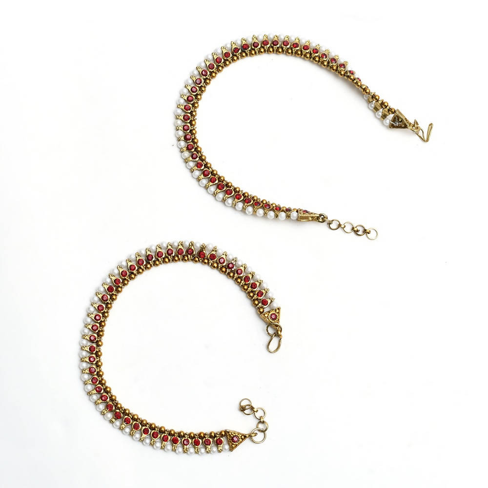 Elegant red Kundan stone traditional anklets for women and girls