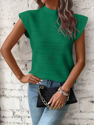 White Textured Wave Pattern Cap Sleeve Top - Image 7