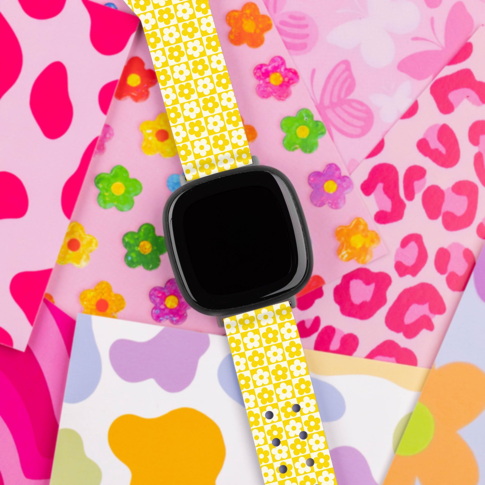 Y2K Checkered Print Watch Band for Fitbit Versa 3 and Sense 1