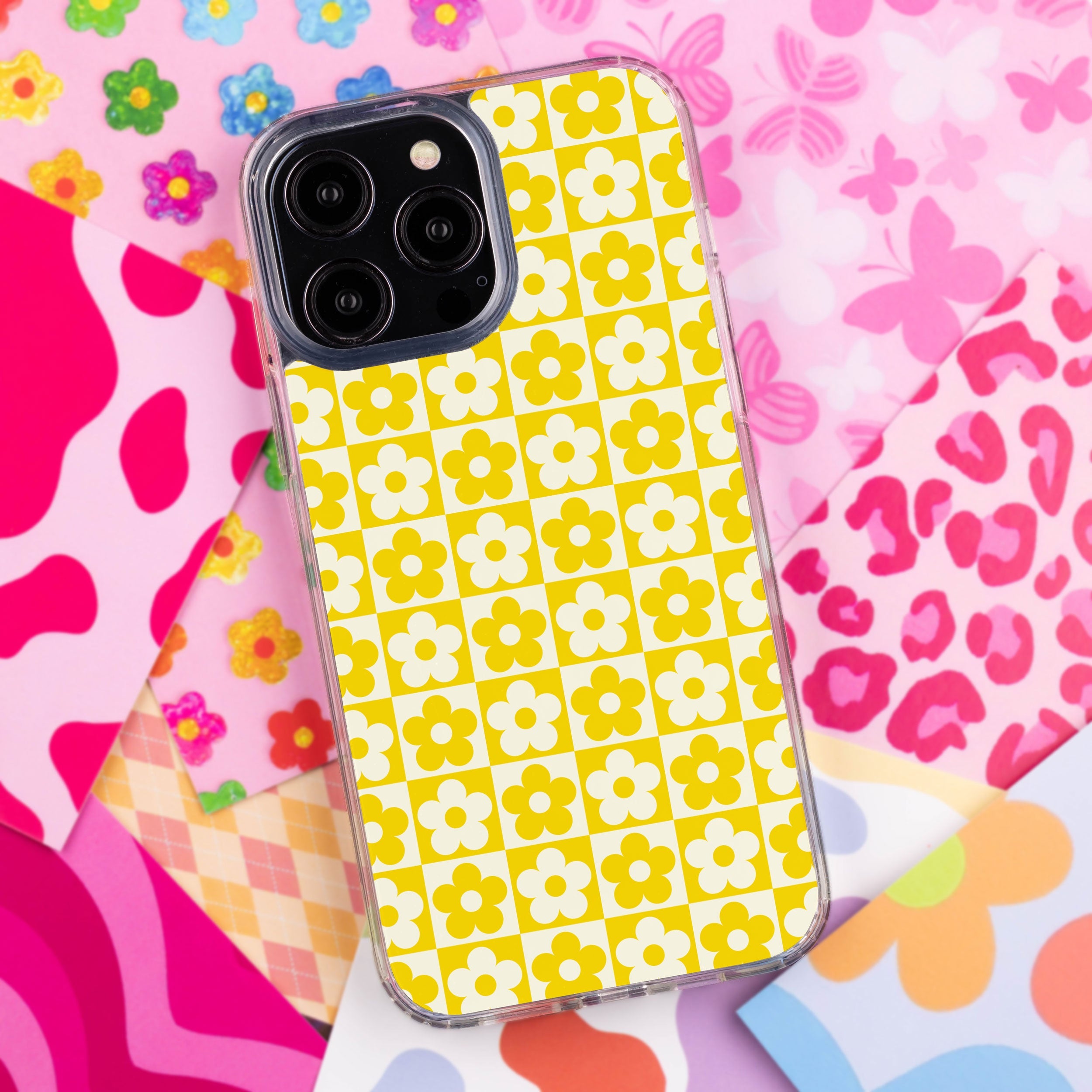 Y2K Checkerboard iPhone 11 Series Case - Pink, Green, Blue