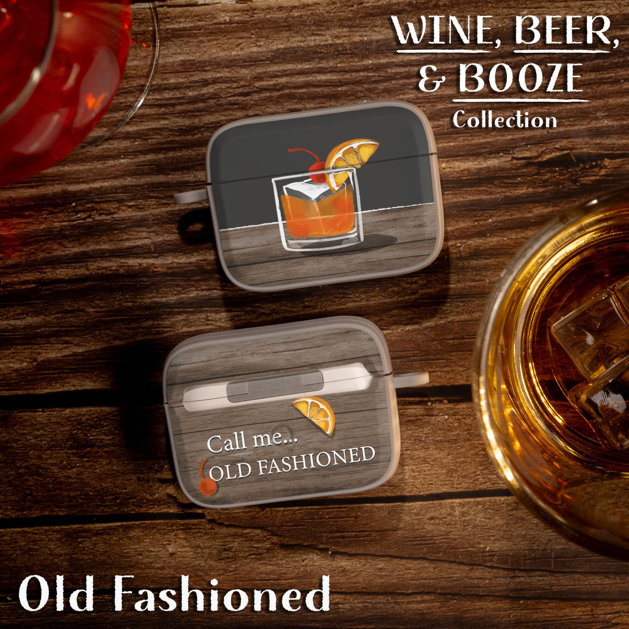 Wine, Beer & Booze AirPods Pro 1 & 2 Protective Case with Carabiner
