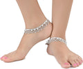 Silver plated white metal traditional ethnic payal anklet with a matte finish.