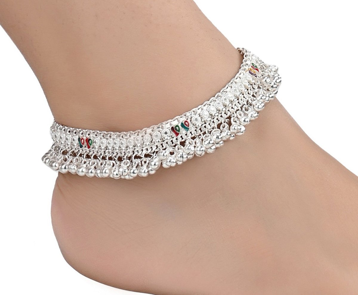 Silver Plated Traditional Ethnic Anklets Matte Finish Foot Chain