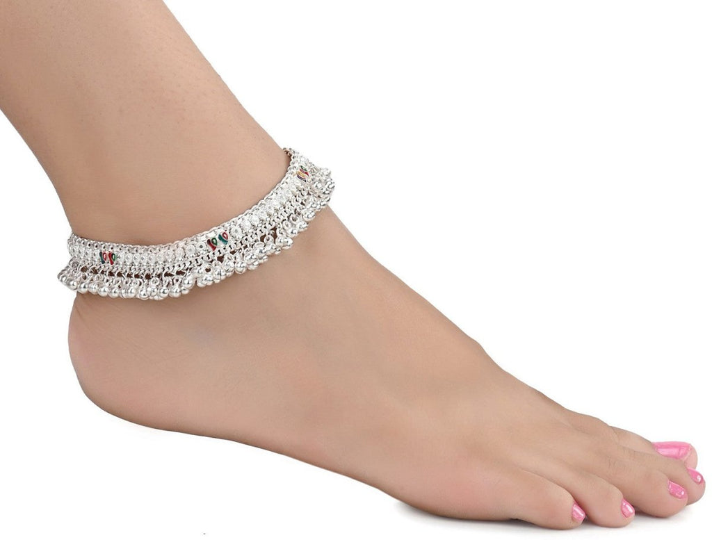 Silver Plated Traditional Ethnic Anklets Matte Finish Foot Chain