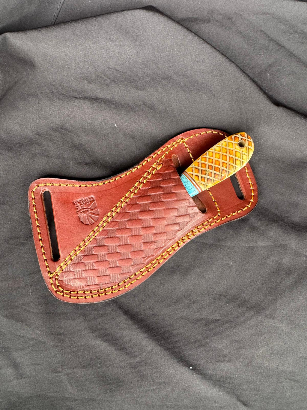 Titan "Amber Turquoise" Damascus Gut-Hook Skinner | Genuine Damascus Steel Blade, Turquoise Inlay TIK-009