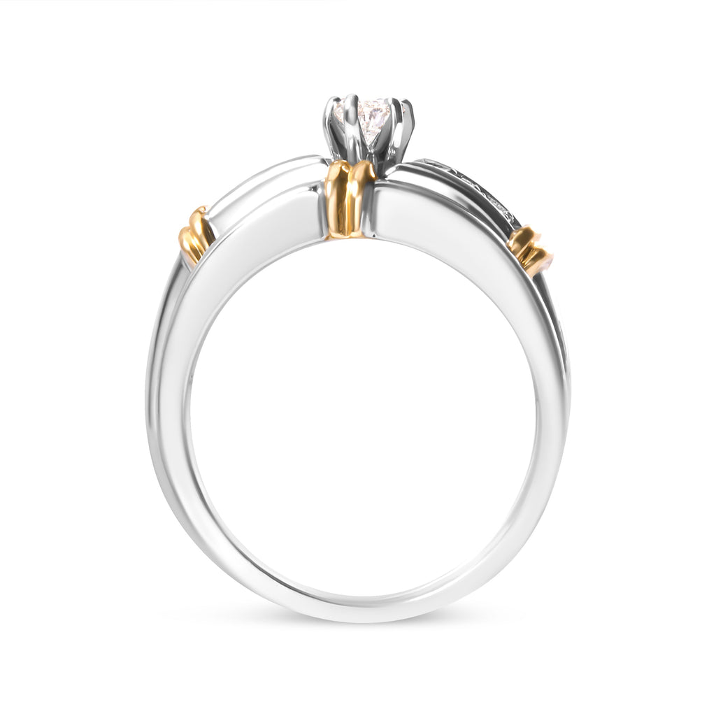 14K Yellow and White Gold 1/3 Cttw Marquise Diamond Cocktail Engagement Ring Set (H-I Color, SI1-SI2 Clarity) - Size 7