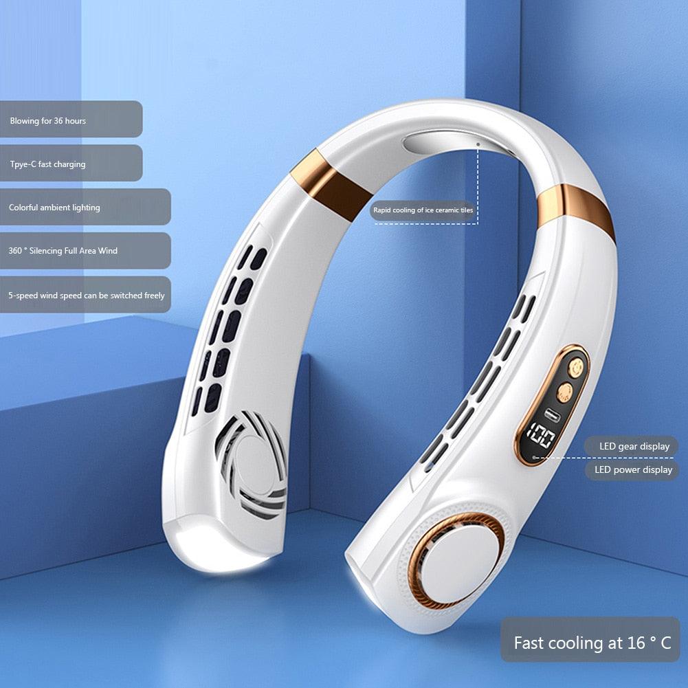 Rechargeable 4000mAh Dual Turbo Neck Fan with LED Display