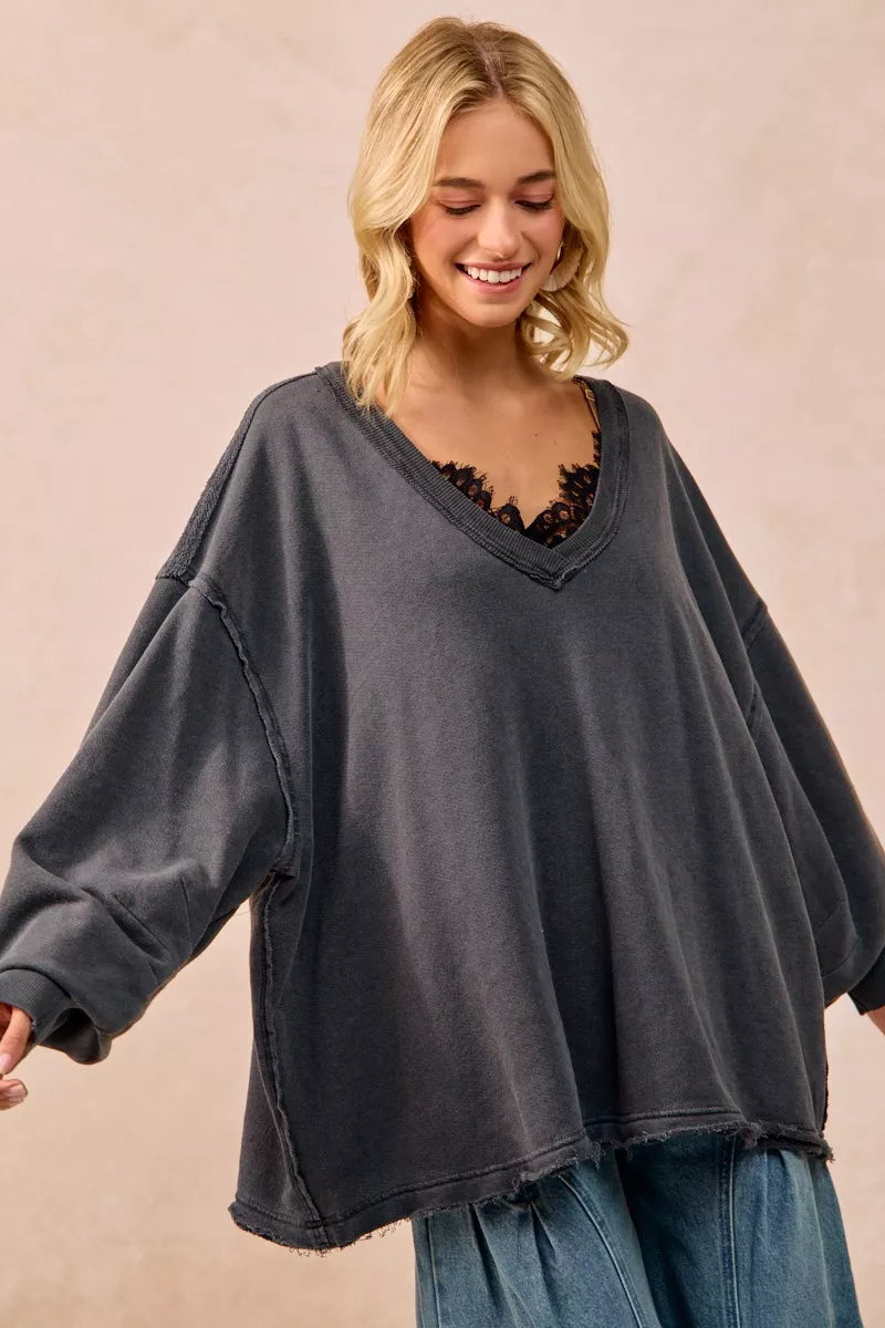 Mineral Washed French Terry Oversized Sweatshirt in Ash