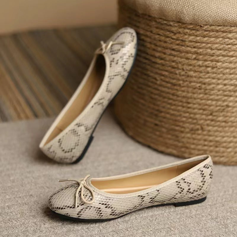Women's Snakeskin Print Round Toe Slip-On Ballet Flats - Image 9