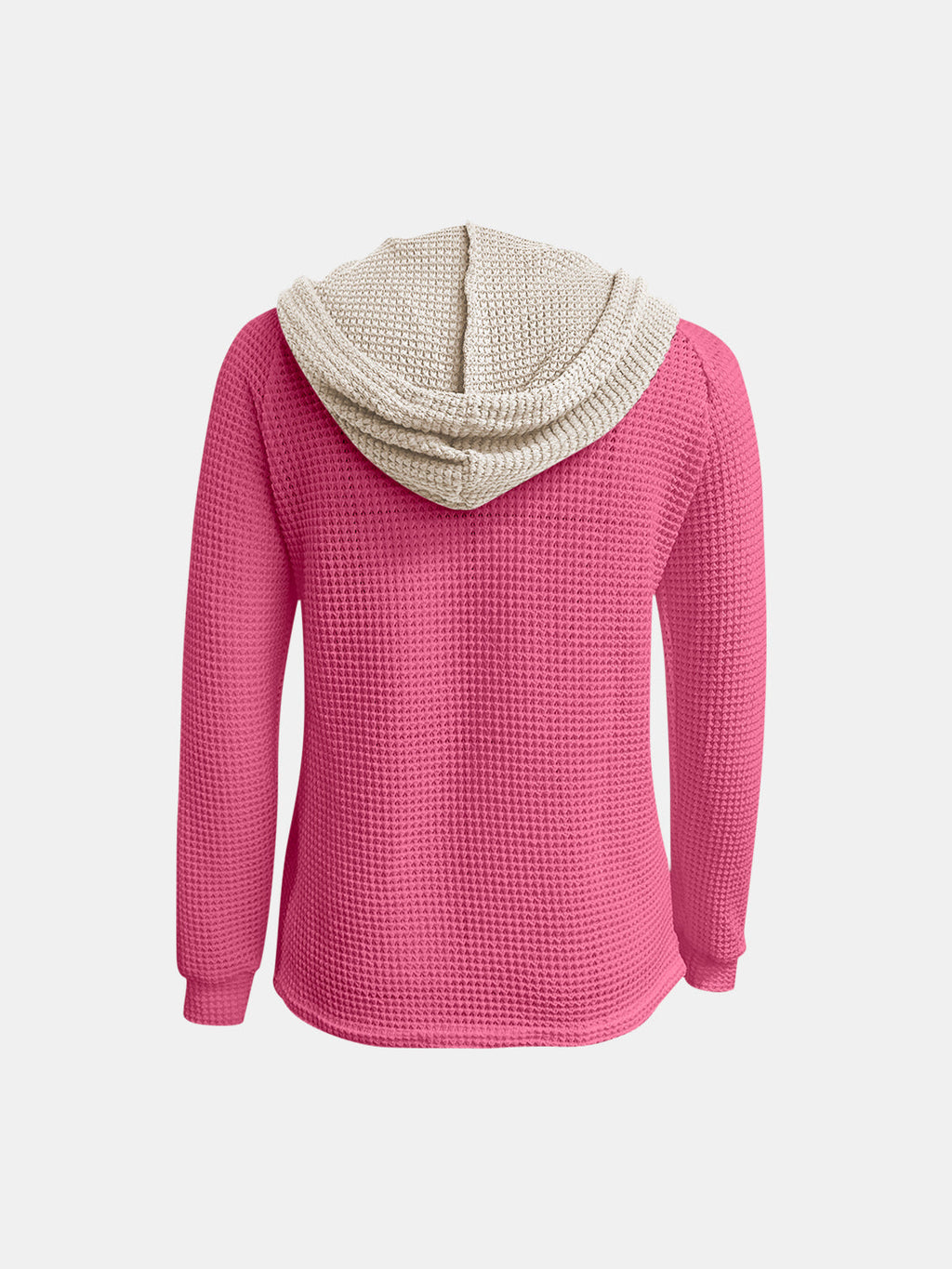 Women's Waffle-Knit Contrast Long Sleeve Hoodie with Buttons - Image 15